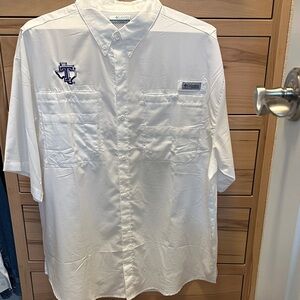 Columbia White Men's Casual Button Down Shirt with Tarleton State Logo - XL